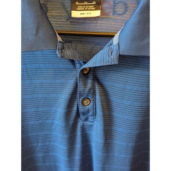 NIKE GOLF Polo Shirt Men XL Blue Striped Short Sleeve DRI-FIT Embroidered - Picture 5 of 12